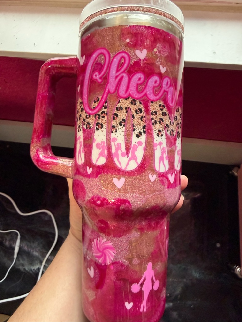 Cheer Mom Pink Swirl Glitter Tumbler Cup 40 oz